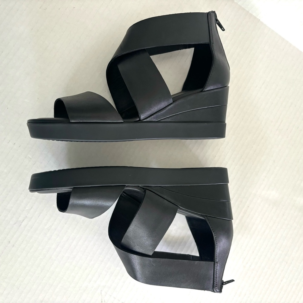 Ecco Elevate Black Leather Platform Wedge Sandal Wide Strap Size‎ 37EU, 6US - Picture 8 of 16
